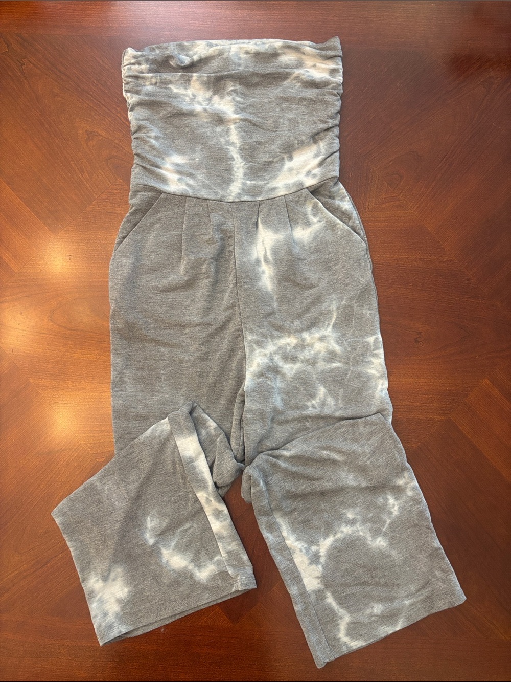 Strapless Tie-Dye Wide-Leg Jumpsuit - Gray